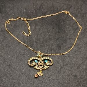 Gold and Blue Art Nouveau Necklace with Intricate Pendant